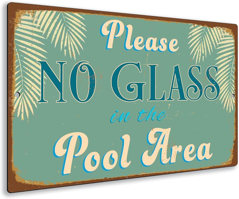 Deca Moda Durable Aluminum Sign: No Glass Allowed in Pool Area for Indoor/Outdoor Use - Image 1